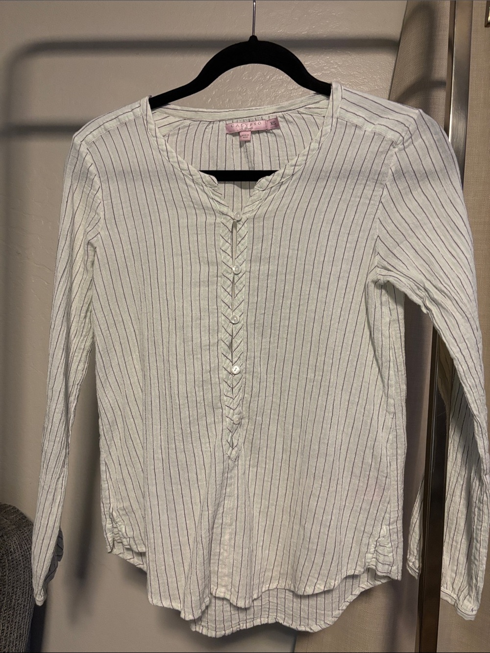 Calypso St. Barth White Long-Sleeve Button-Front Pinstripe Top -